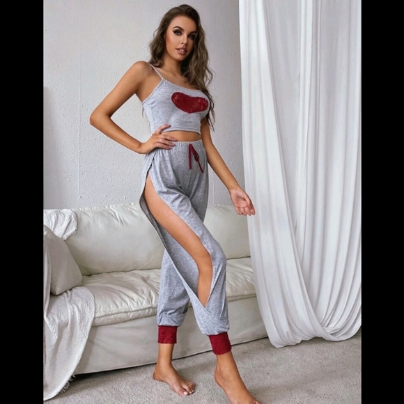 Lace Heart ❤ Split Women Pajama Set - Picture 7 of 9